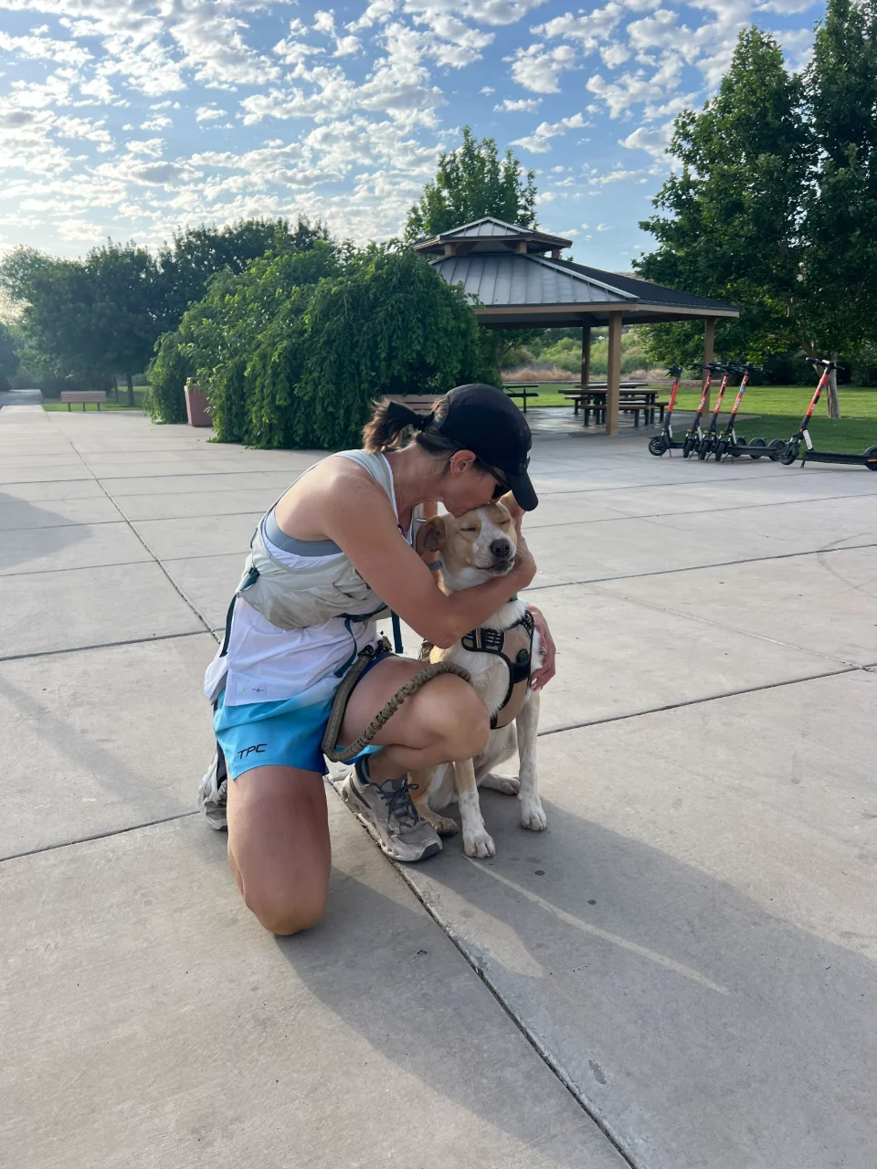 Denay sharing a quiet moment with Juni outdoors